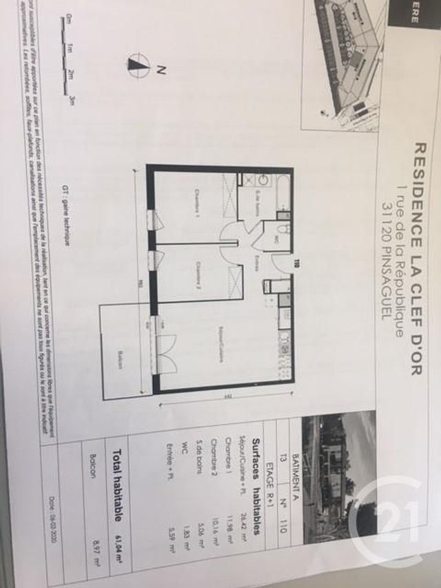 Appartement F3 à louer - 3 pièces - 61.04 m2 - PINSAGUEL - 31 - MIDI-PYRENEES - Century 21 Partenaire Immobilier